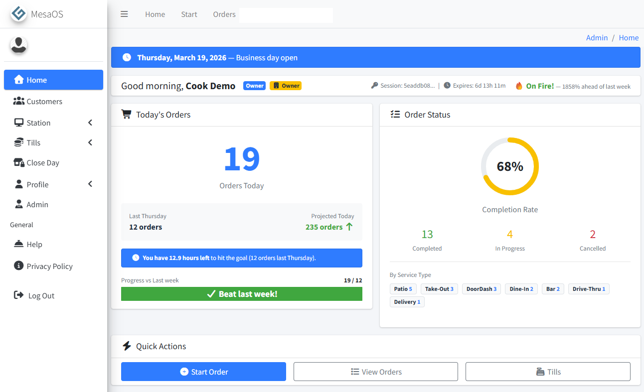 MesaOS dashboard — built and operated by GomezTek